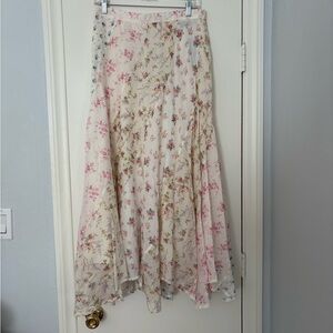 Ralph Lauren Pink Maxi A-Line Skirt Asymmetrical Tiered